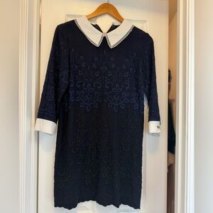 Topshop Navy Lace Dress with White Collar